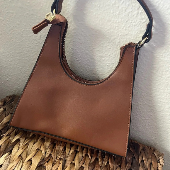 Handbags - Y2K Brown faux leather mini bag cutest shape night out holds phone 2000s purse